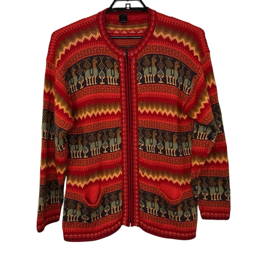 Arcohi's Womens Alpca Full Zip Cardigan Sweater Size Lg/XL? Red Mulitcolor